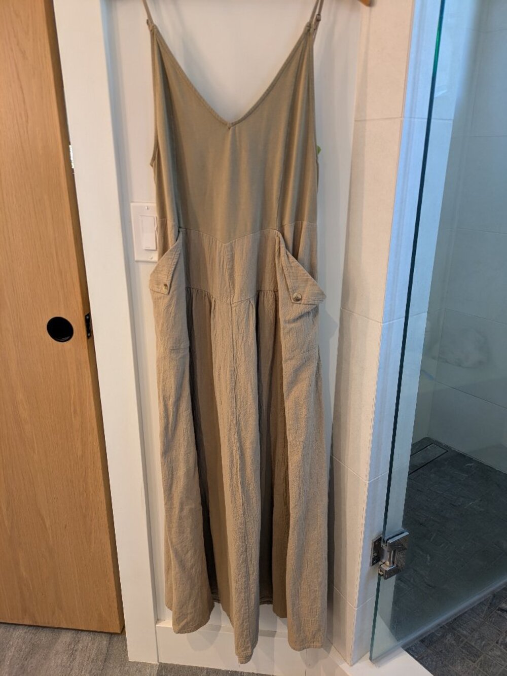 Free People Soledad Linen Blend Midi Dress in Khaki Size L. - Picture 1 of 7
